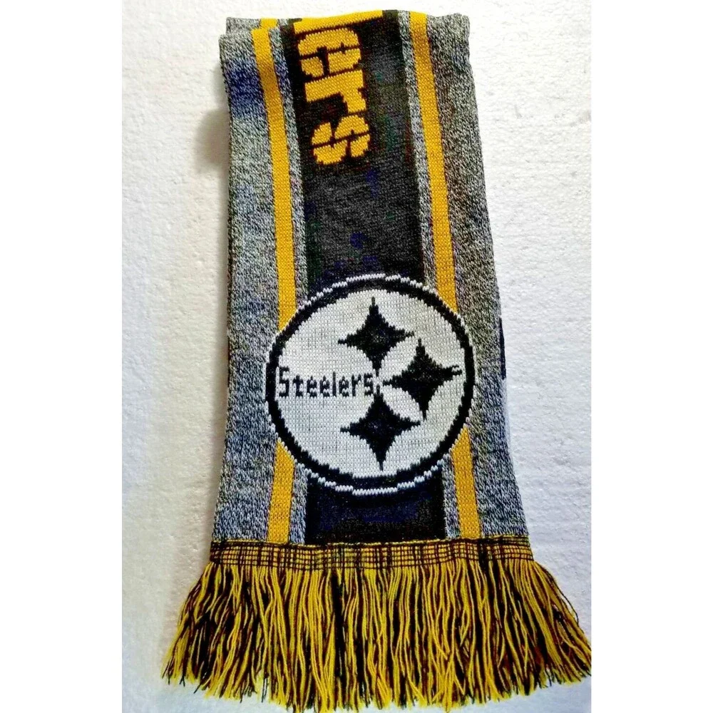 Pittsburgh Steelers Knit Scarf Black & Gold Fringe Unisex Black & Gold Fan Gear